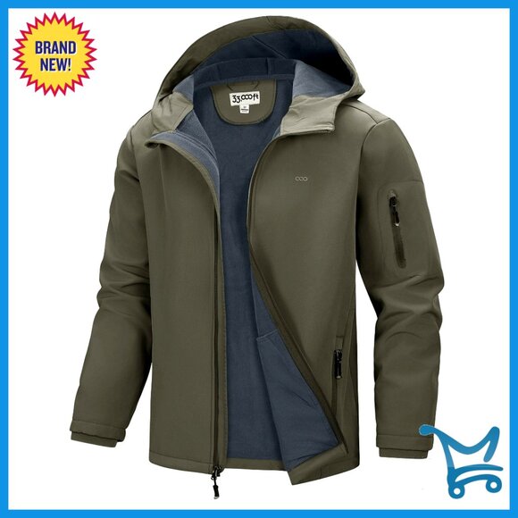 Men's Waterproof Lightweight Insulated Fleece Lined Softshell Jacket with Hood